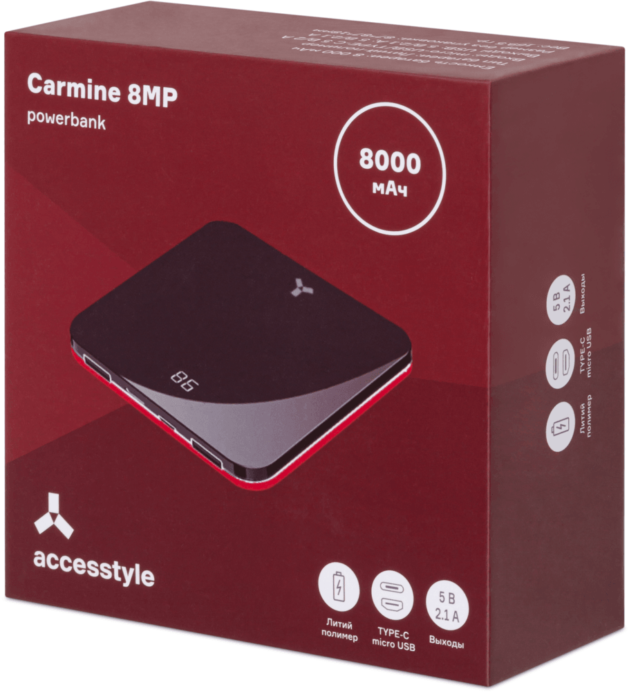 Внешний аккумулятор Accesstyle Carmine 8MP 8000 мА-ч, 2 подкл. устройства, черный